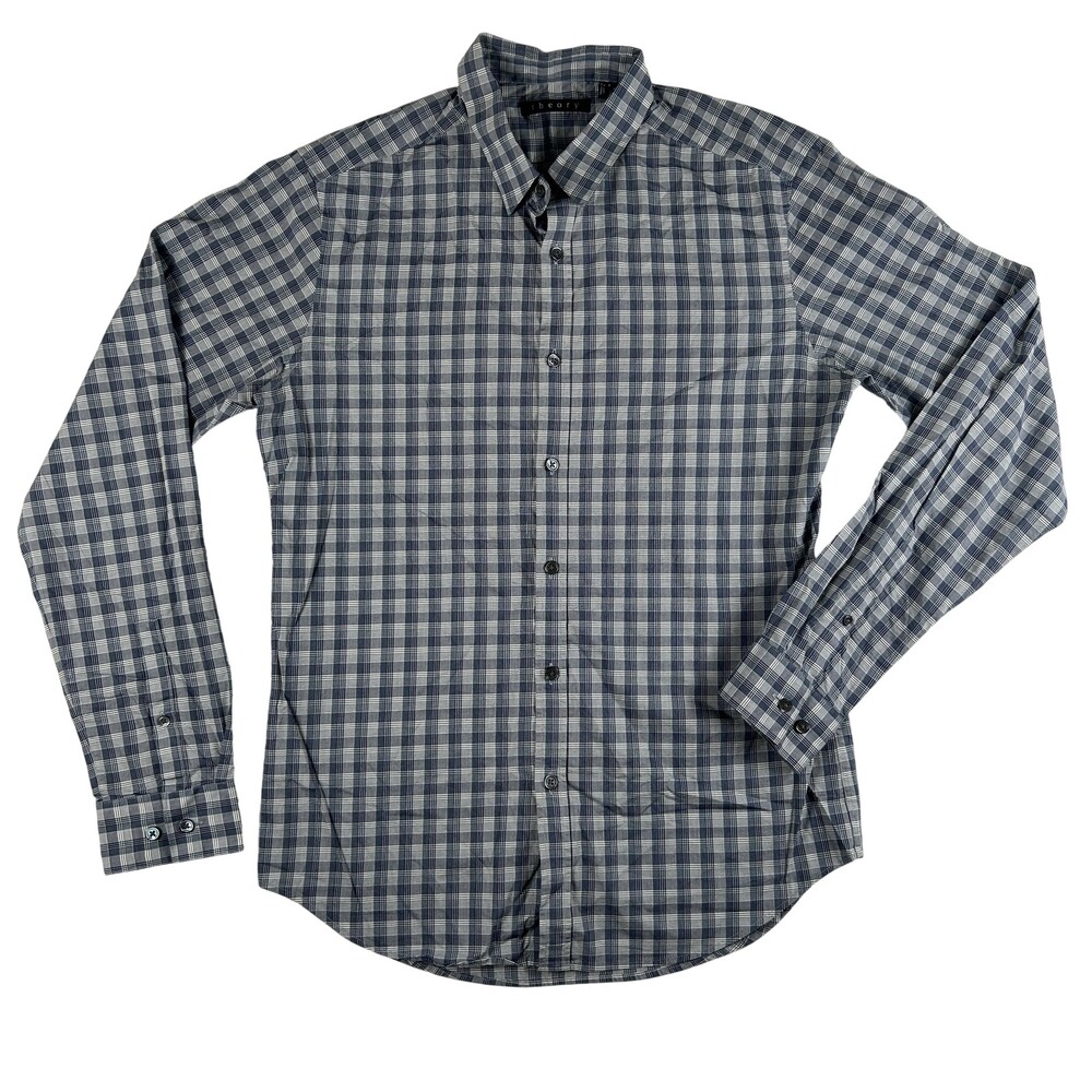 Theory Shirt Mens Small Blue Check Long Sleeve Button Up Cotton Zack PS Rossford